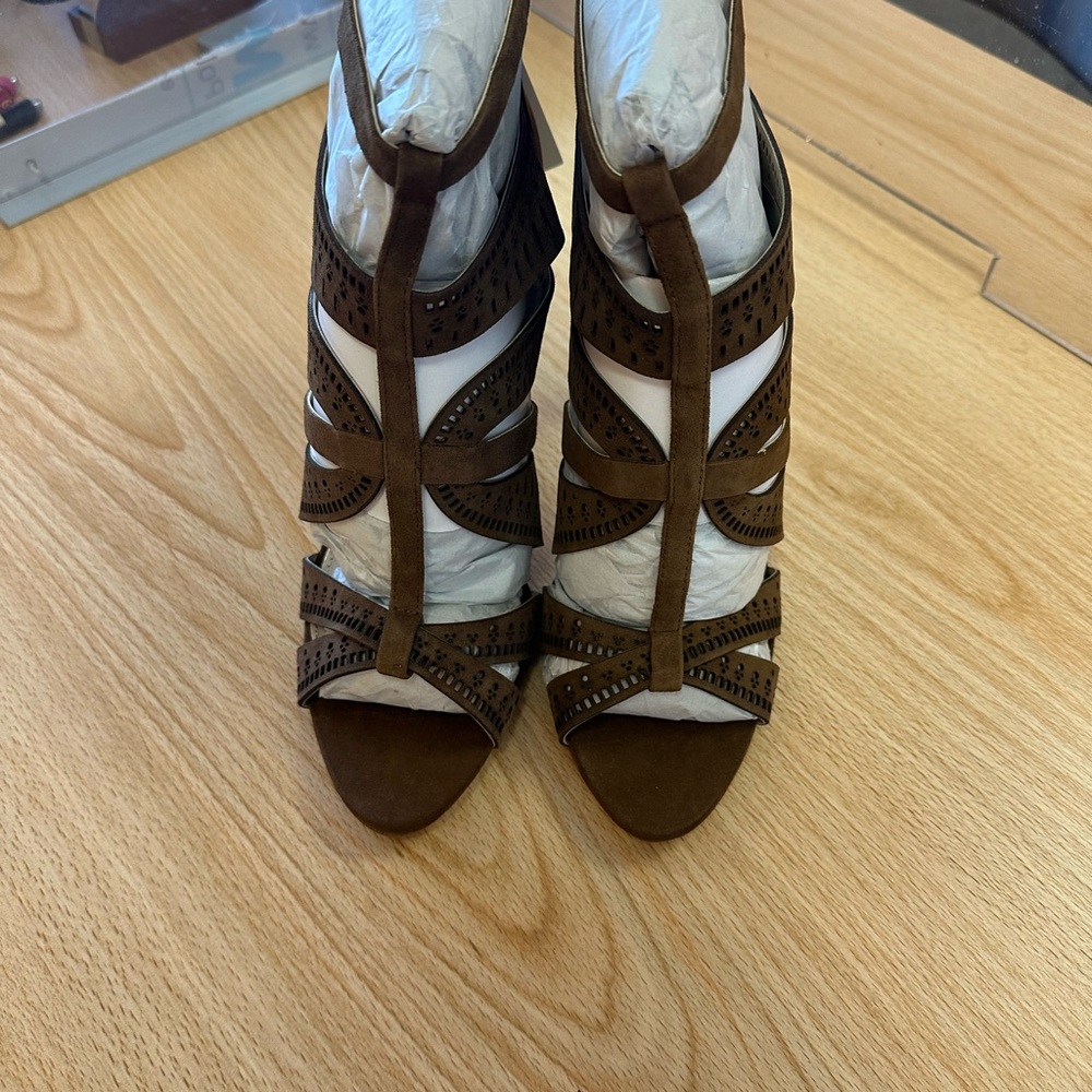Zara Brown Cutout Heeled Sandals